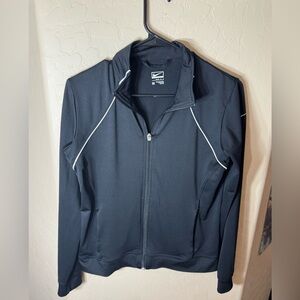 Title: Nike Dri-FIT Black Full Zip Track Jacket White Trim Athletic Medium
